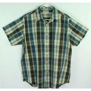 Lucky Brand Short Sleeve Shirt Men's Plaid Blue Brown Cotton Size XL